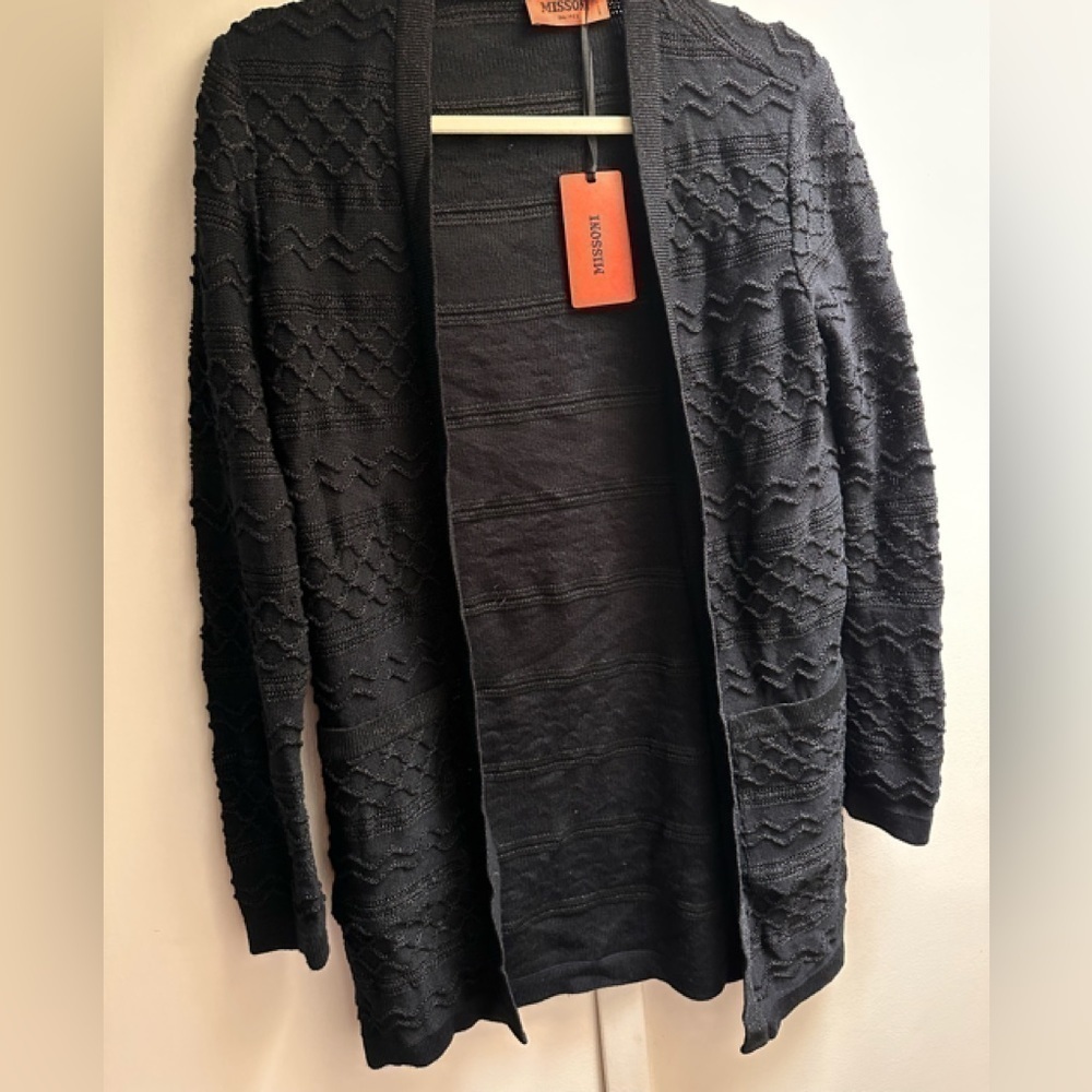๐ค Missoni Orange Label Metallic Wave Knit Long Cardigan XS NWT No Belt - Picture 3 of 8